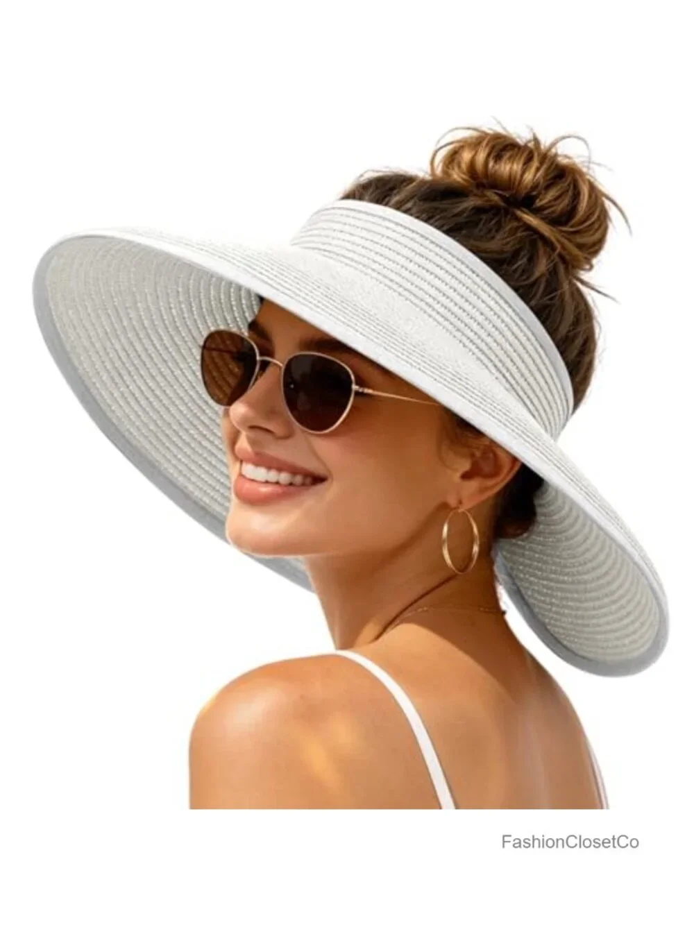 Wide Brim Straw Visor Sun Hat UPF 50+ Foldable Packable